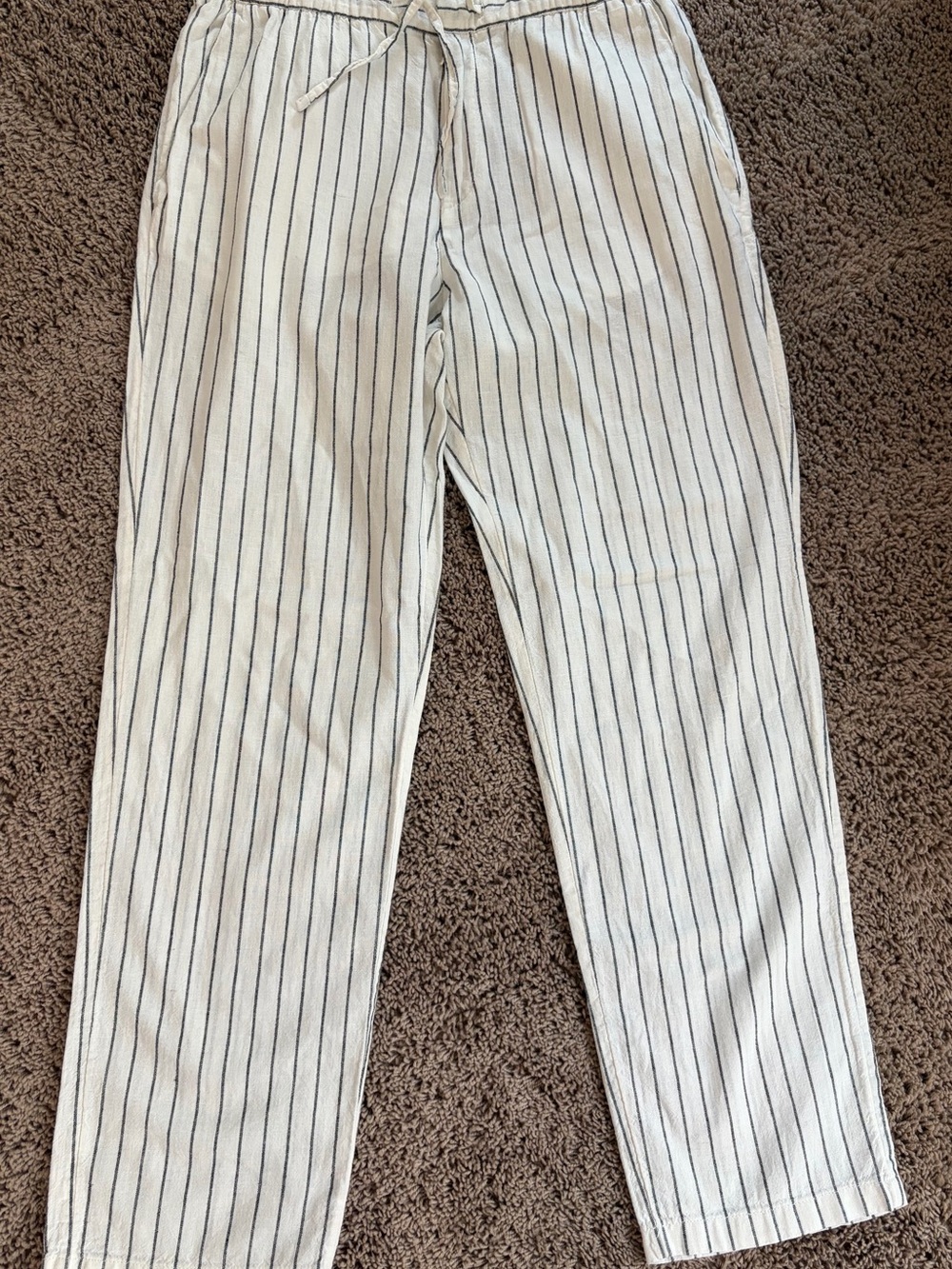 H&M Womens Sz S Stripe Linen Blend Trouser Pants Slacks Elastic Button Zip Front